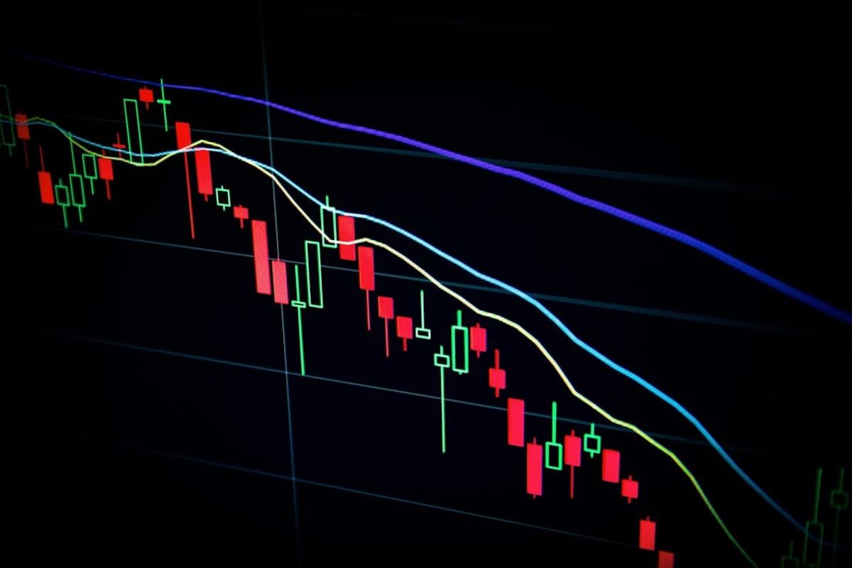 A detailed stock trading floor scene showing digital screens with Hinge Health stock charts and transaction data.