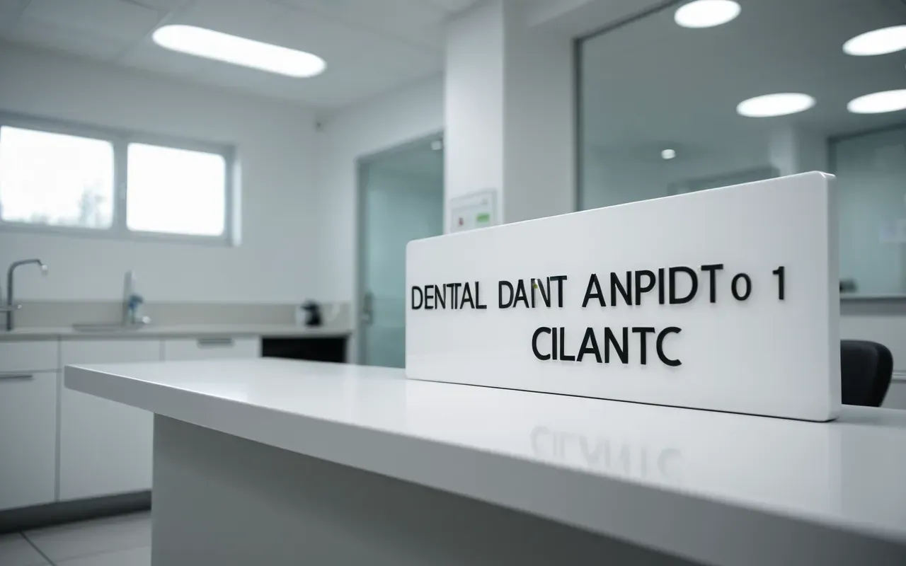 A close-up view of a modern dental clinic interior with soft ambient lighting and a clean white work surface.