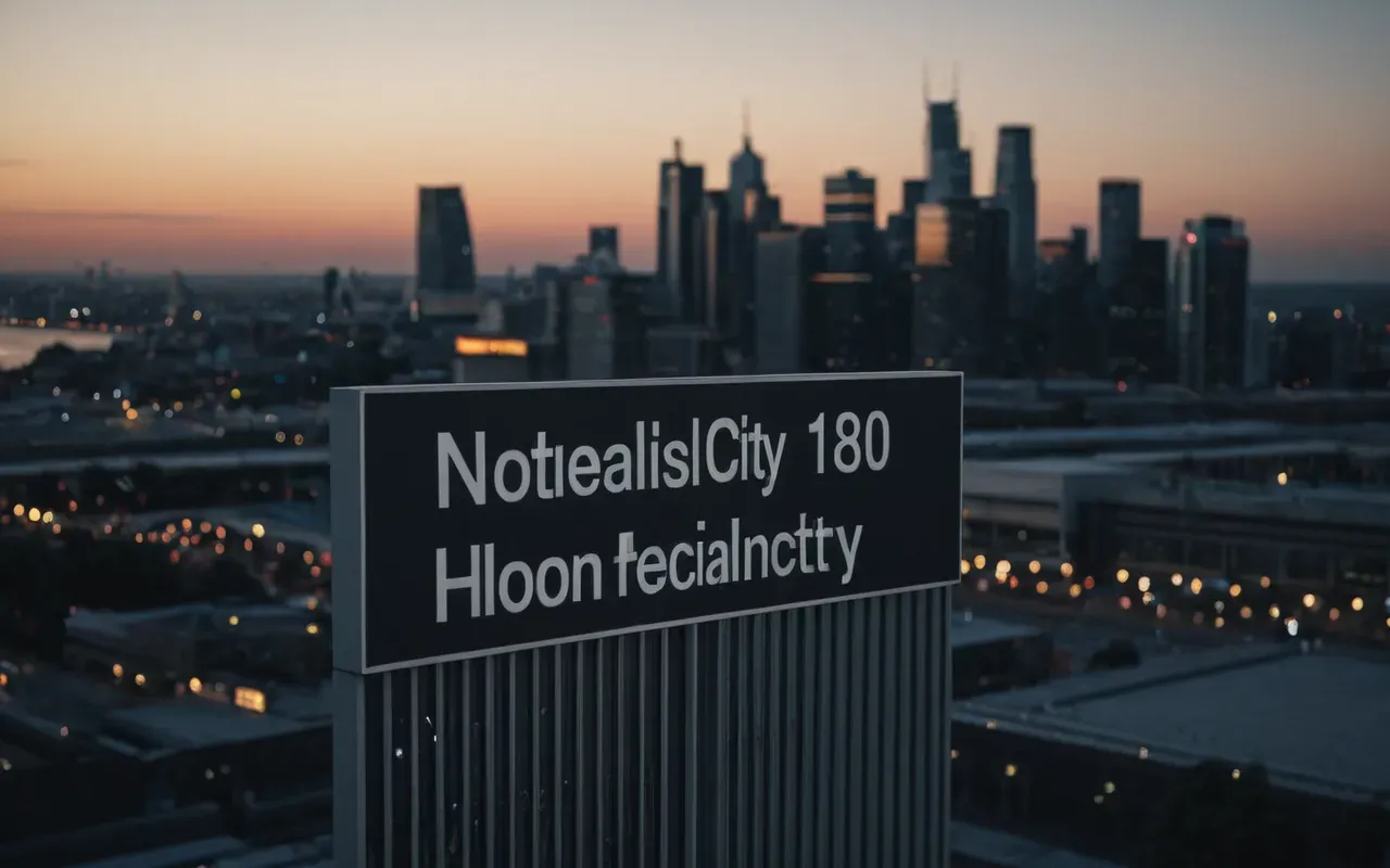 Wide shot of a modern city skyline at dusk with soft ambient lighting and clean architectural lines.